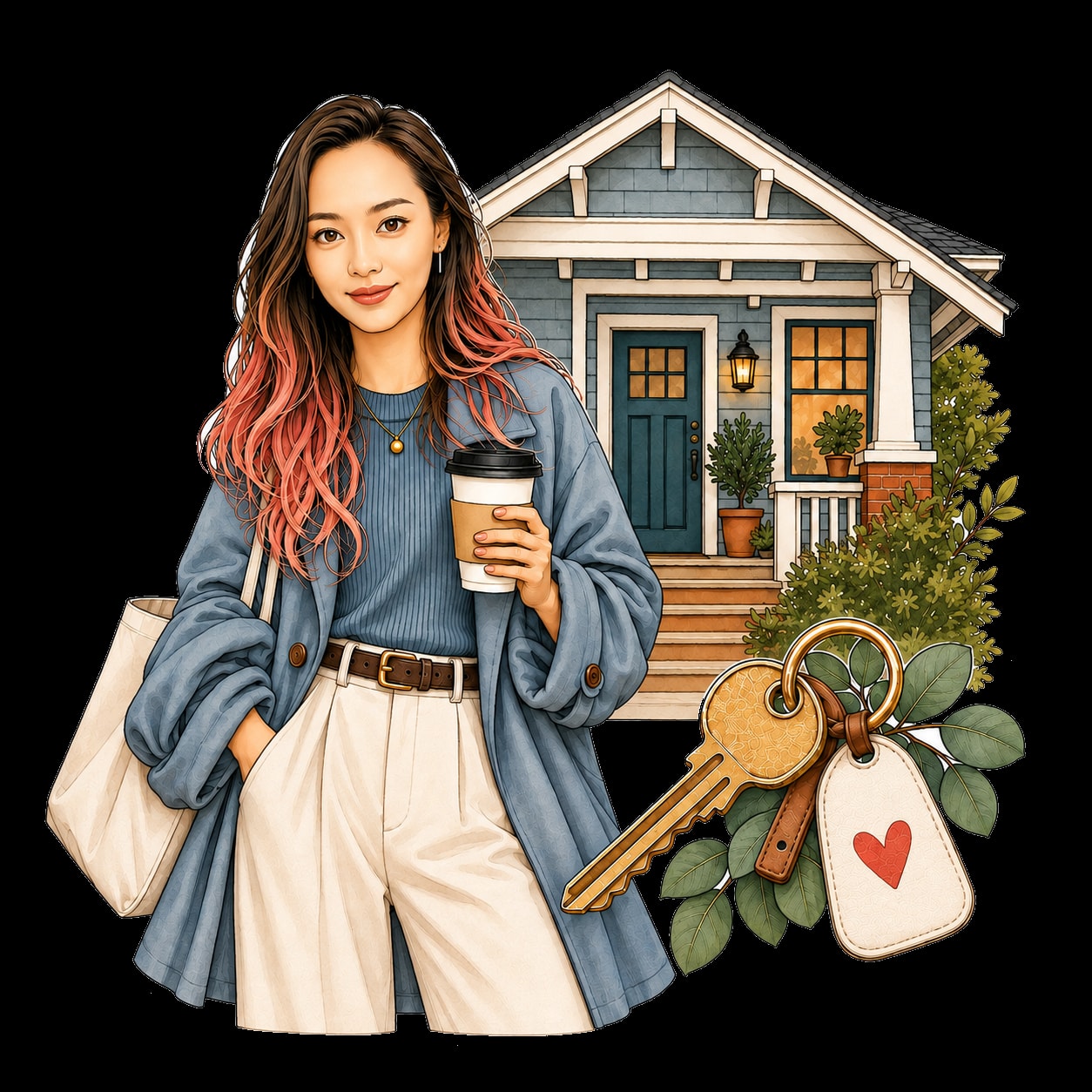 Ziki beside a Bay Area home and a house key