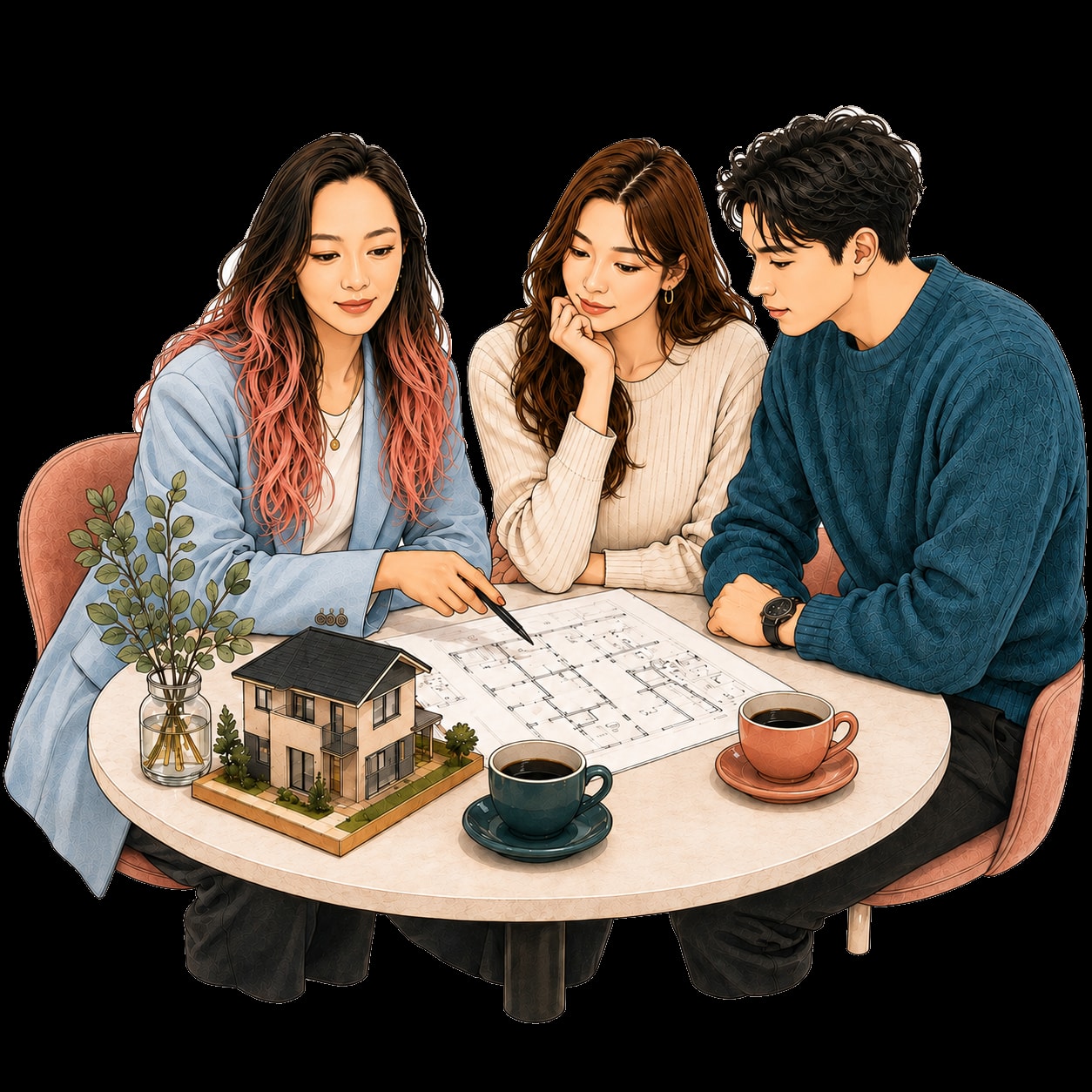 Ziki discussing homes with two clients